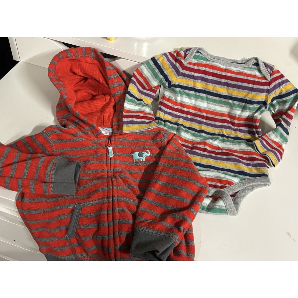 Carter's Orange Striped Hoodie 18M & Baby Gap Rainbow Bodysuit 12M Set